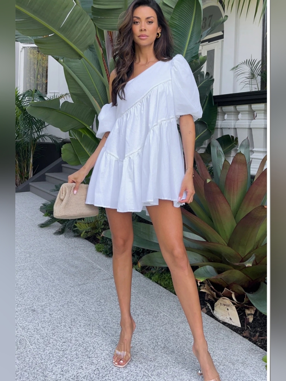 Showpo Harleen Mini Dress Linen White Size 6